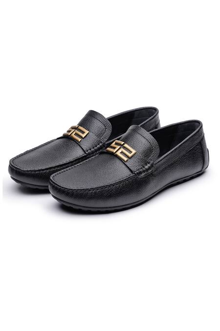 Buy_Shutiq_Black Embellished Ss Leather Loafers _Online_at_Aza_Fashions