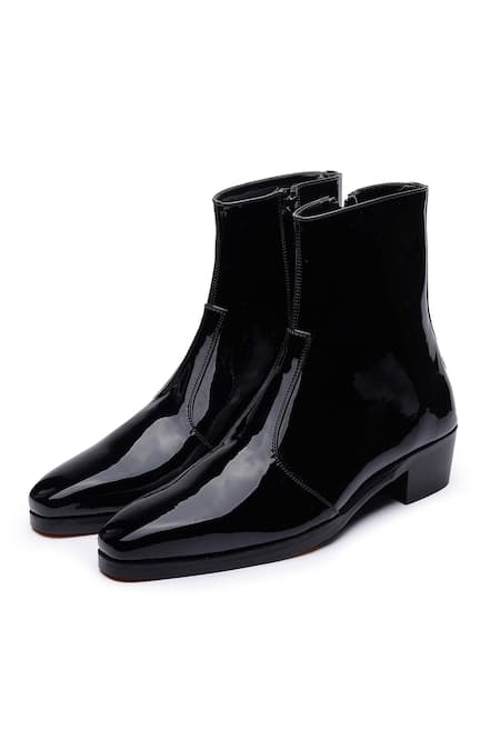 SHUTIQ Black Aryar Glossy Ankle Boots 