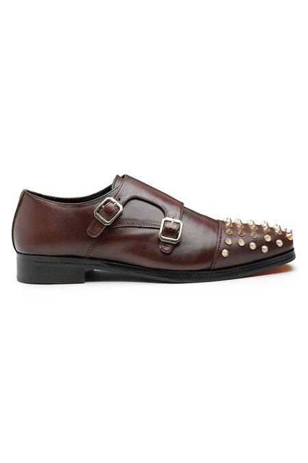 Shutiq Brown Balmore Cocoa Enzo Shaped Double Monk Shoes Online at Aza Fashions Shutiq_Brown Balmore Cocoa Enzo Shaped Double Monk Shoes _Online_at_Aza_Fashions