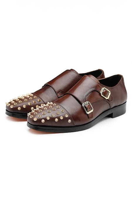 Buy Shutiq Brown Balmore Cocoa Enzo Shaped Double Monk Shoes Online at Aza Fashions Buy_Shutiq_Brown Balmore Cocoa Enzo Shaped Double Monk Shoes _Online_at_Aza_Fashions