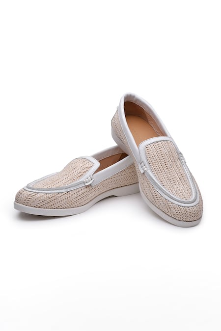 SHUTIQ Ivory Bere Otimo Jute Weave Textured Slip On Shoes 