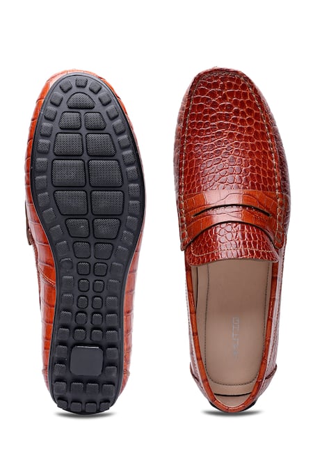 Shop_Shutiq_Brown Croco Skin Textured Loafers _at_Aza_Fashions