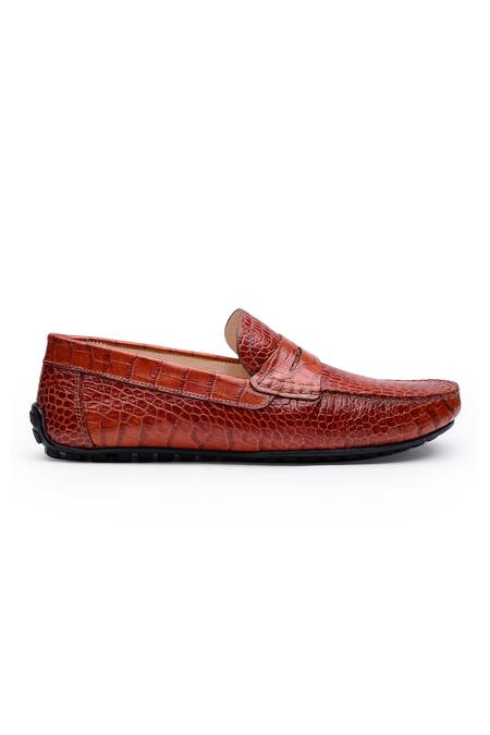 Shutiq_Brown Croco Skin Textured Loafers _Online_at_Aza_Fashions
