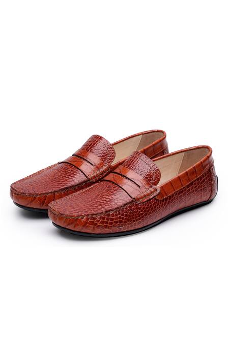 Buy_Shutiq_Brown Croco Skin Textured Loafers _Online_at_Aza_Fashions