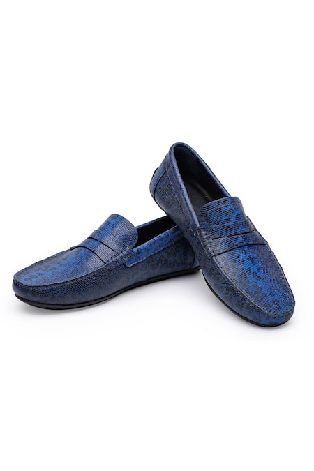 SHUTIQ Feline Embossed Leather Loafers 