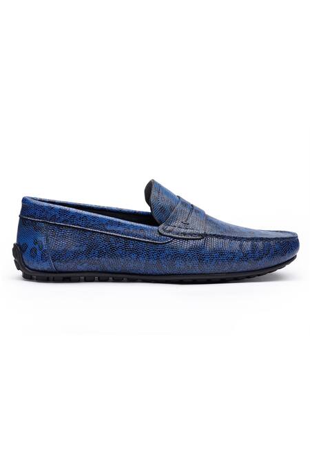 Shutiq_Blue Feline Embossed Leather Loafers _Online_at_Aza_Fashions