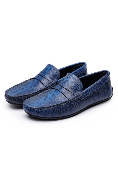 Buy_Shutiq_Blue Feline Embossed Leather Loafers _Online_at_Aza_Fashions
