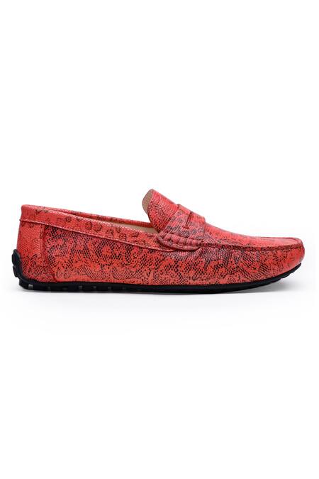 Shutiq Red Feline Animal Skin Embossed Leather Loafers Online at Aza Fashions Shutiq_Red Feline Animal Skin Embossed Leather Loafers _Online_at_Aza_Fashions