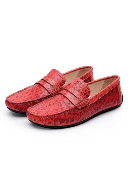 Buy Shutiq Red Feline Animal Skin Embossed Leather Loafers Online at Aza Fashions Buy_Shutiq_Red Feline Animal Skin Embossed Leather Loafers _Online_at_Aza_Fashions