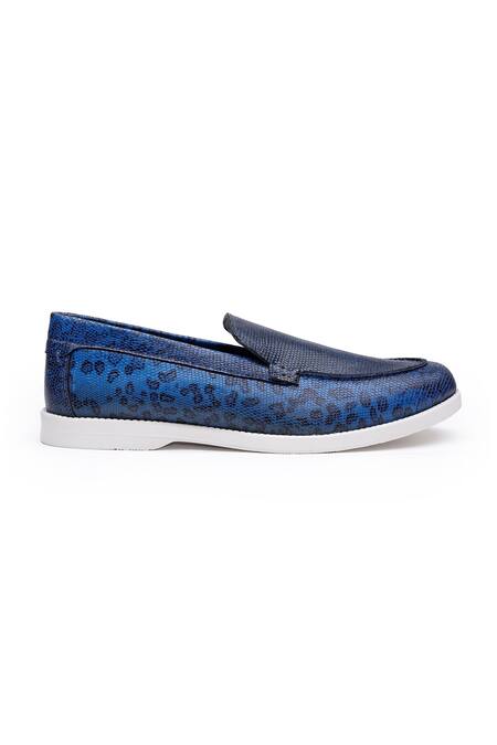 Shutiq_Blue Feline Animal Skin Embossed Loafers _Online_at_Aza_Fashions