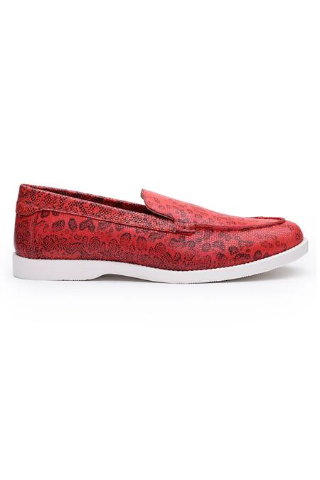 Shutiq Red Feline Animal Skin Embossed Slip On Loafers Online at Aza Fashions Shutiq_Red Feline Animal Skin Embossed Slip On Loafers _Online_at_Aza_Fashions