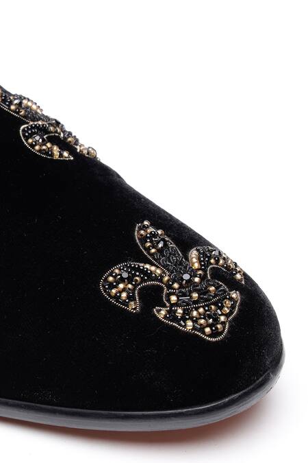 Shop Shutiq Black Fleur De Lis Embroidered Velvet Shoes Online at Aza Fashions Shop_Shutiq_Black Fleur De Lis Embroidered Velvet Shoes _Online_at_Aza_Fashions