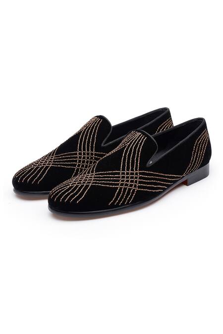 Shutiq Black Gamby Cutdana Ray Embroidered Velvet Shoes Online at Aza Fashions Shutiq_Black Gamby Cutdana Ray Embroidered Velvet Shoes _Online_at_Aza_Fashions