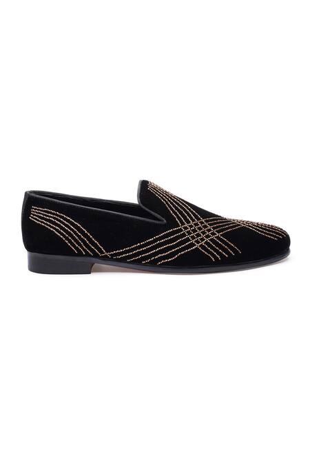 Buy Shutiq Black Gamby Cutdana Ray Embroidered Velvet Shoes Online at Aza Fashions Buy_Shutiq_Black Gamby Cutdana Ray Embroidered Velvet Shoes _Online_at_Aza_Fashions