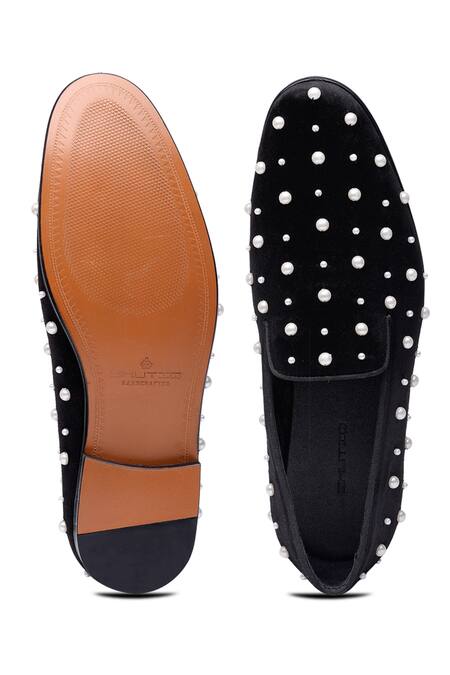 Shop_Shutiq_Black Gem Pearl Embroidered Velvet Shoes _at_Aza_Fashions