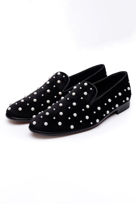 Shutiq_Black Gem Pearl Embroidered Velvet Shoes _Online_at_Aza_Fashions