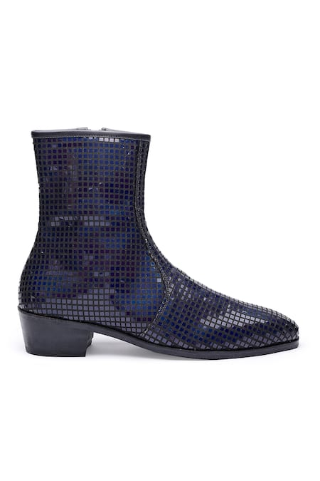 Shutiq_Blue Jackson Shimmer Quad Ankle Boots _Online_at_Aza_Fashions