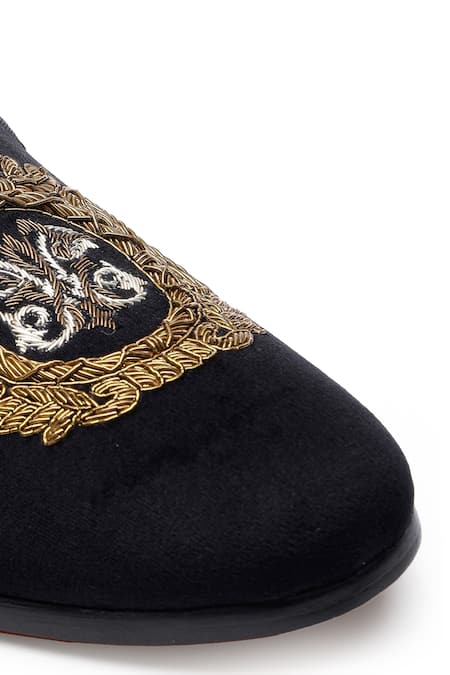Shop Shutiq Black Crown Embroidery Velvet Mules Online at Aza Fashions Shop_Shutiq_Black Crown Embroidery Velvet Mules _Online_at_Aza_Fashions