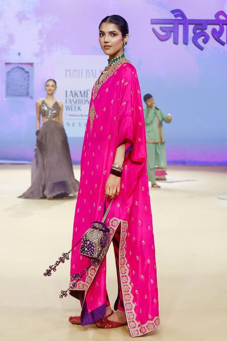 Buy Punit Balana Pink Silk, Lycra Embroidery V-neck Floral Marodi Kaftan Set With Churidar Buy_Punit Balana_Pink Silk, Lycra Embroidery V-neck Floral Marodi Kaftan Set With Churidar