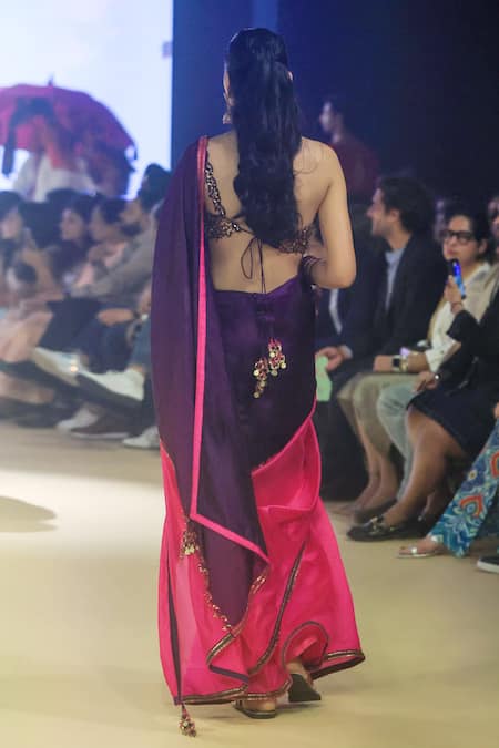 Punit Balana Coin Embroidered Color Block Saree With Blouse 