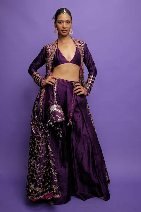 Punit Balana Floral Foil Embroidered Jacket Pant Set 