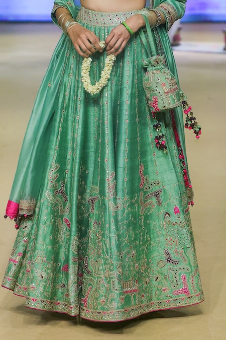 Punit Balana Green Organza, Silk Embroidery, Diamonds Sweetheart Dori Lehenga Blouse Set at Aza Fashions Punit Balana_Green Organza, Silk Embroidery, Diamonds Sweetheart Dori Lehenga Blouse Set _at_Aza_Fashions