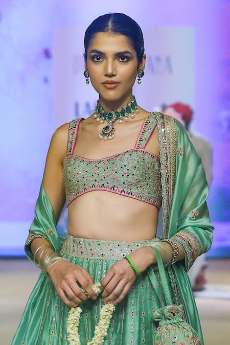 Buy Punit Balana Green Organza, Silk Embroidery, Diamonds Sweetheart Dori Lehenga Blouse Set Buy_Punit Balana_Green Organza, Silk Embroidery, Diamonds Sweetheart Dori Lehenga Blouse Set