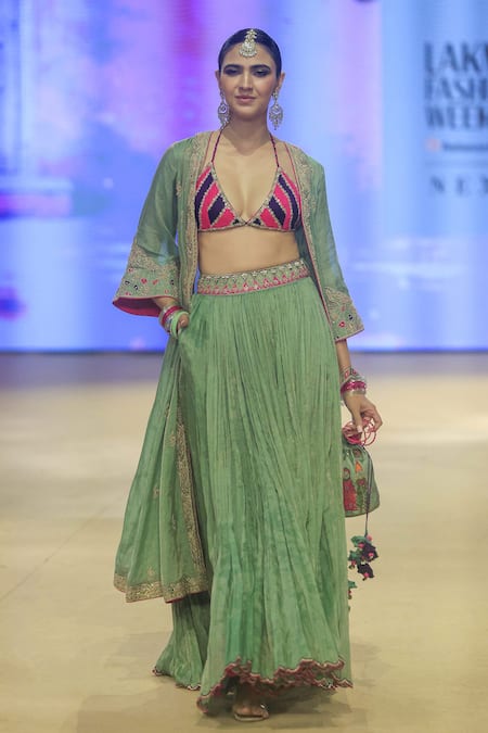 Punit Balana Marodi Embroidered Waist Lehenga Set With Cape 