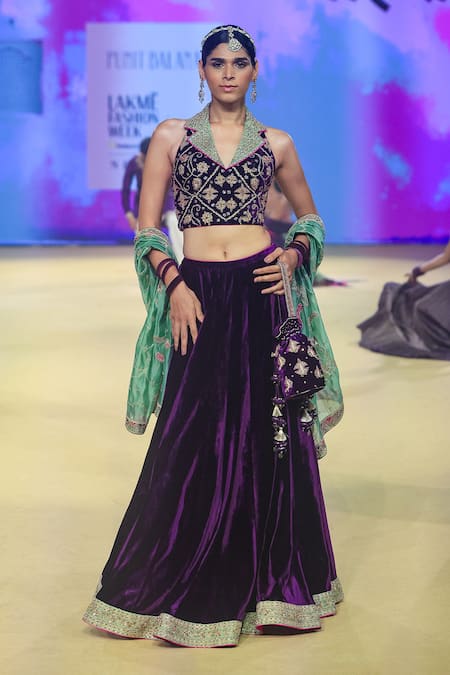 Buy Punit Balana Purple Velvet, Organza Lace, Embroidery Collared Detailed Hem Lehenga Blouse Set Online at Aza Fashions Buy_Punit Balana_Purple Velvet, Organza Lace, Embroidery Collared Detailed Hem Lehenga Blouse Set _Online_at_Aza_Fashions