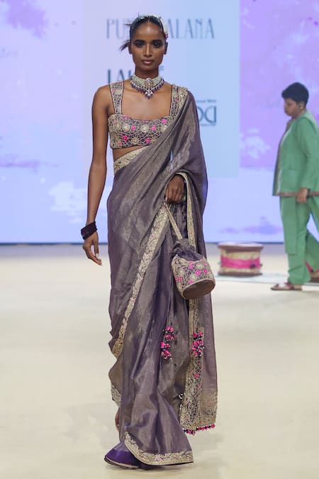 Buy_Punit Balana_Purple Silk, Tissue Tassels, Embroidery Scoop Neck Marodi Saree With Blouse 