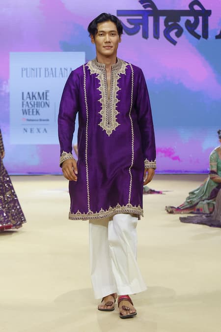 PUNIT BALANA Purple Kurta Raw Silk Embroidered Marodi Work And Pant Set 