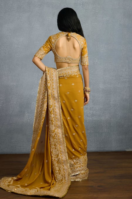 Shop Torani Yellow Georgette, Jersey Sequins, Embroidery Mehre Aya Floral Heart Saree at Aza Fashions Shop_Torani_Yellow Georgette, Jersey Sequins, Embroidery Mehre Aya Floral Heart Saree _at_Aza_Fashions