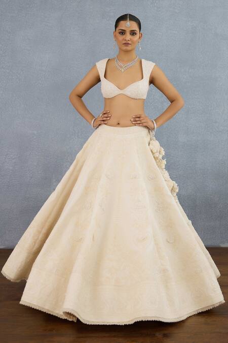Buy Torani Ivory Organza, Jersey Embroidery, Maahe Mumtaz Floral Lehenga Blouse Set Buy_Torani_Ivory Organza, Jersey Embroidery, Maahe Mumtaz Floral Lehenga Blouse Set