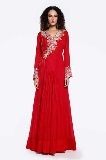 Onaya Floral Paisley Embroidered Anarkali With Dupatta 