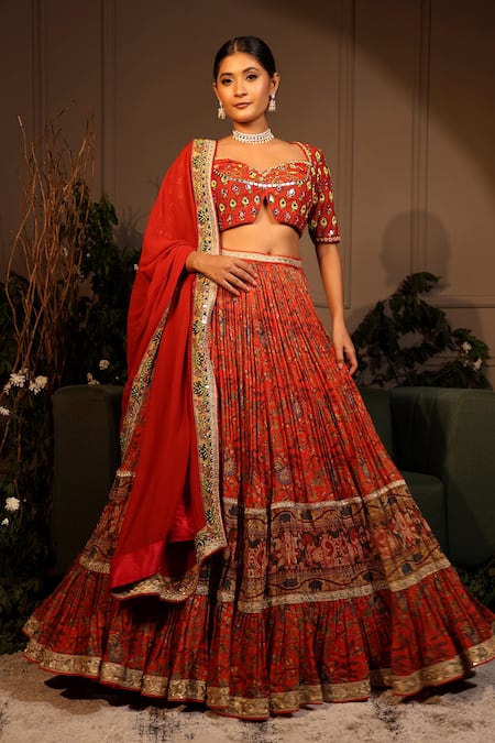 Neeta Lulla Satvang Floral Print Pleated Lehenga Set 