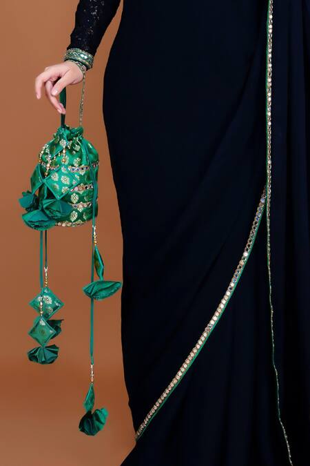 Neeta Lulla_Black Georgette, Gingham Beads, Fiza Border Embroidered Saree With Blouse_Online_at_Aza_Fashions