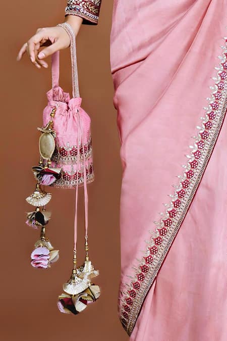 Neeta Lulla Pink Silk Embroidery Mirror V Neck Aanya Gota Patti Border Saree With Blouse  4