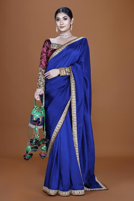 Neeta Lulla Blue Silk Embroidery Sequin Sweetheart Aria Zardozi Border Saree With Blouse 