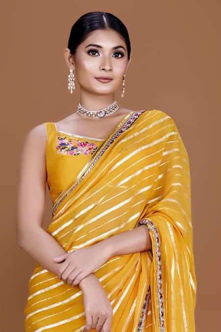 Buy Neeta Lulla Yellow Organza, Georgette Sequins, Cut Work, Urja Stripe Woven Saree With Blouse Online at Aza Fashions Buy_Neeta Lulla_Yellow Organza, Georgette Sequins, Cut Work, Urja Stripe Woven Saree With Blouse _Online_at_Aza_Fashions