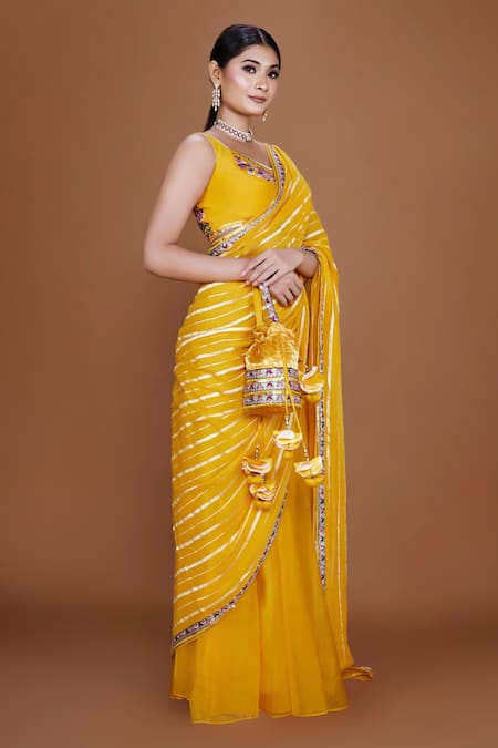 Shop Neeta Lulla Yellow Organza, Georgette Sequins, Cut Work, Urja Stripe Woven Saree With Blouse Online at Aza Fashions Shop_Neeta Lulla_Yellow Organza, Georgette Sequins, Cut Work, Urja Stripe Woven Saree With Blouse _Online_at_Aza_Fashions