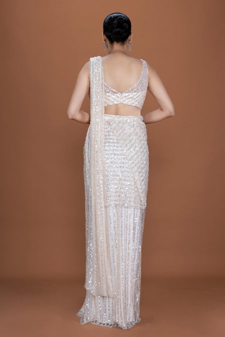 Neeta Lulla Marlowe Stripe Embroidered Pre-Stitched Saree With Blouse 