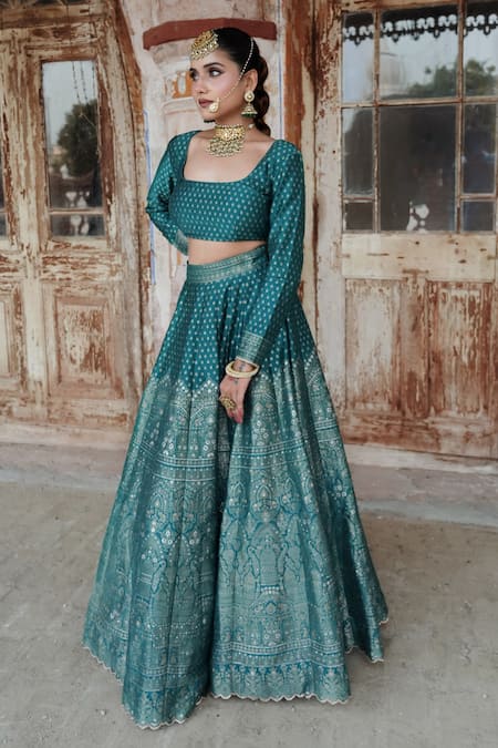 Buy Safaa Blue Velvet, Silk Zari, Embroidery Square Neck Mirea Peacock Woven Lehenga Set Online at Aza Fashions Buy_Safaa_Blue Velvet, Silk Zari, Embroidery Square Neck Mirea Peacock Woven Lehenga Set _Online_at_Aza_Fashions