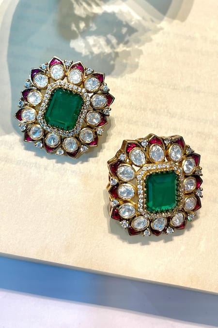 Prestones Floral Kundan Studded Earrings 