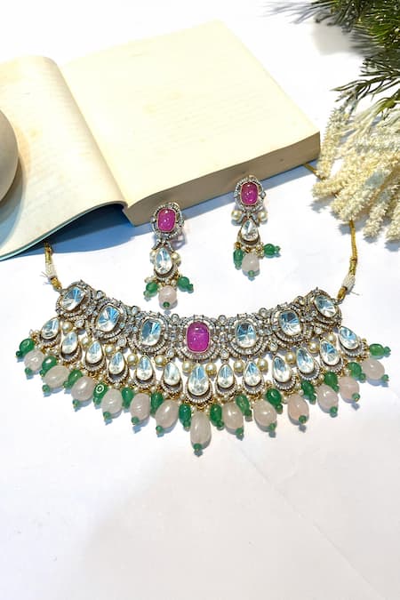 Prestones Kundan Polki Studded Choker Set 