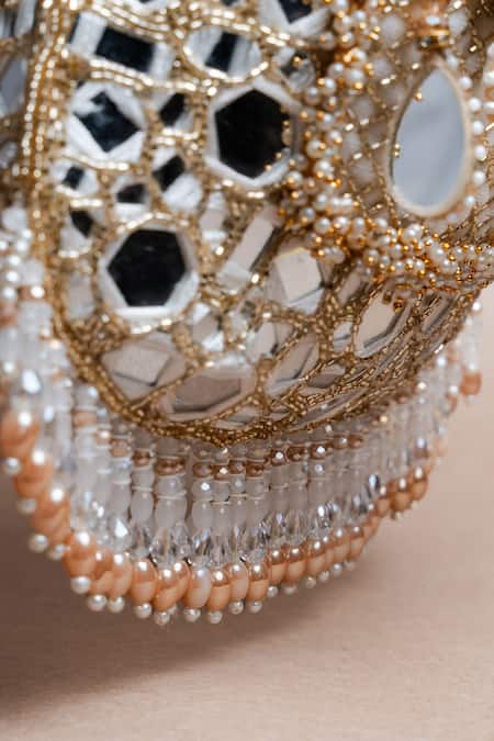 Nayaab By Sonia Ivory Mirrors, Beads, Applique Aaina Jaal Jhaalar Embroidered Potli Bag Online at Aza Fashions Nayaab By Sonia_Ivory Mirrors, Beads, Applique Aaina Jaal Jhaalar Embroidered Potli Bag _Online_at_Aza_Fashions