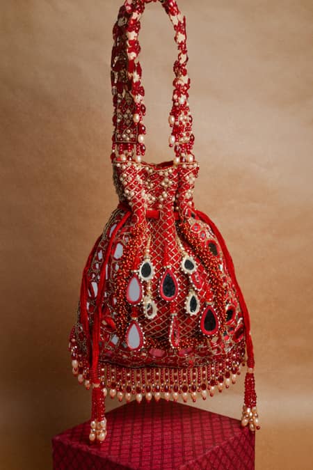 Nayaab by Sonia Aaina Jaal Jhaalar Mirror Embroidered Potli Bag 