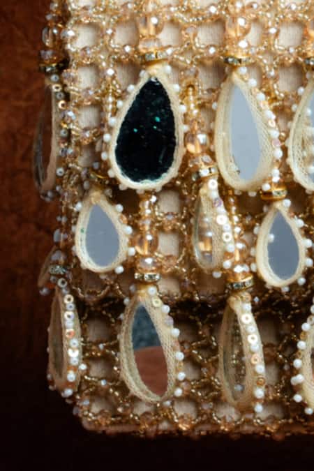 Nayaab By Sonia Gold Mirrors, Pearls, Beads Aaina Kasse Embroidered Box Potli Bag Online at Aza Fashions Nayaab By Sonia_Gold Mirrors, Pearls, Beads Aaina Kasse Embroidered Box Potli Bag _Online_at_Aza_Fashions