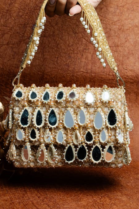 Buy Nayaab By Sonia Gold Mirrors, Pearls, Beads Aaina Kasse Embroidered Box Potli Bag Online at Aza Fashions Buy_Nayaab By Sonia_Gold Mirrors, Pearls, Beads Aaina Kasse Embroidered Box Potli Bag _Online_at_Aza_Fashions