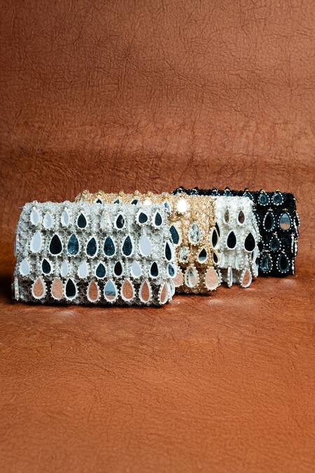 Nayaab By Sonia Silver Mirrors, Pearls, Aaina Kasse Sheesha Embroidered Box Shaped Potli Bag Online at Aza Fashions Nayaab By Sonia_Silver Mirrors, Pearls, Aaina Kasse Sheesha Embroidered Box Shaped Potli Bag_Online_at_Aza_Fashions