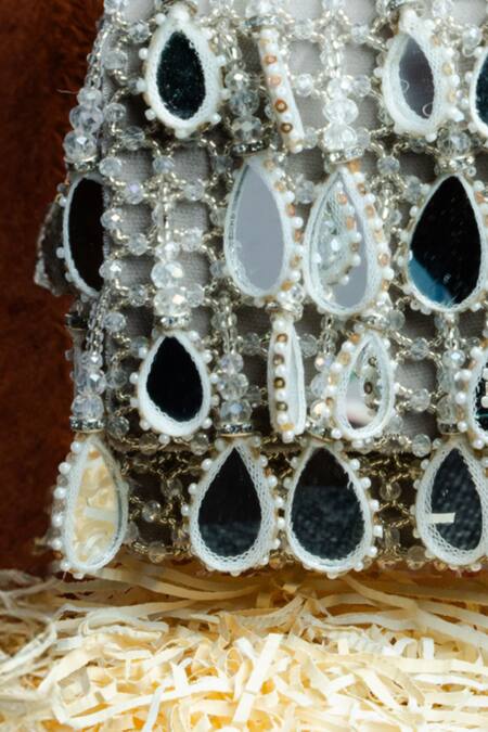 Buy Nayaab By Sonia Silver Mirrors, Pearls, Aaina Kasse Sheesha Embroidered Box Shaped Potli Bag Online at Aza Fashions Buy_Nayaab By Sonia_Silver Mirrors, Pearls, Aaina Kasse Sheesha Embroidered Box Shaped Potli Bag_Online_at_Aza_Fashions